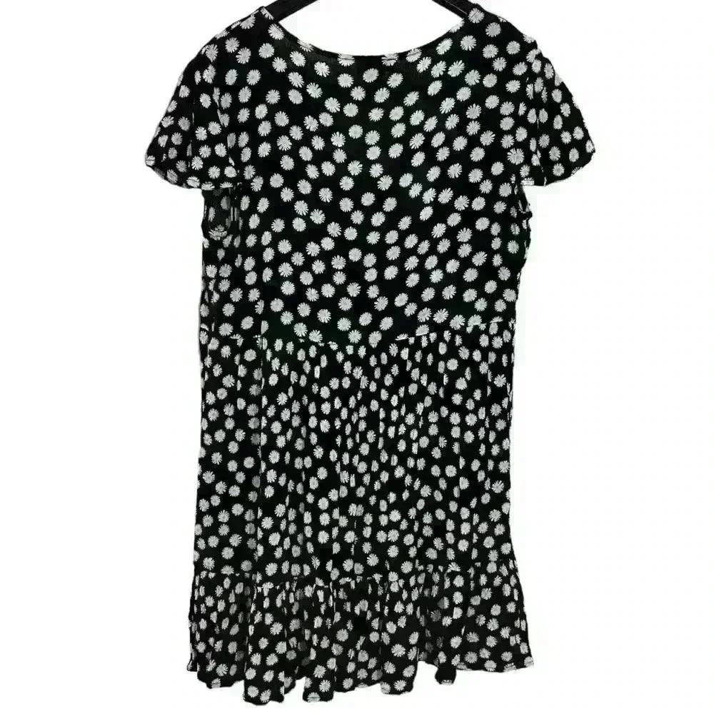 Justify Black Tiered Mini Dress with Daisies and Buttons Size S - Picture 2 of 5